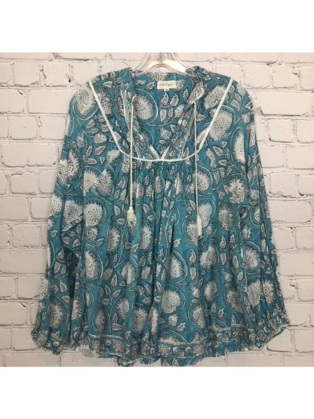 Little Gypsy Co Blue Floral Block Print Blouse Size M